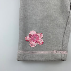 Girls Pumpkin Patch, grey fleece lined track / sweat pants, flower, EUC, size 000