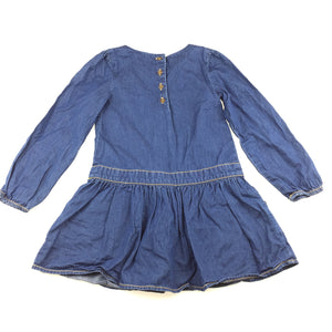 Girls Shrinking Violet, blue lightweight denim long sleeve party dress, pockets, GUC, size 5