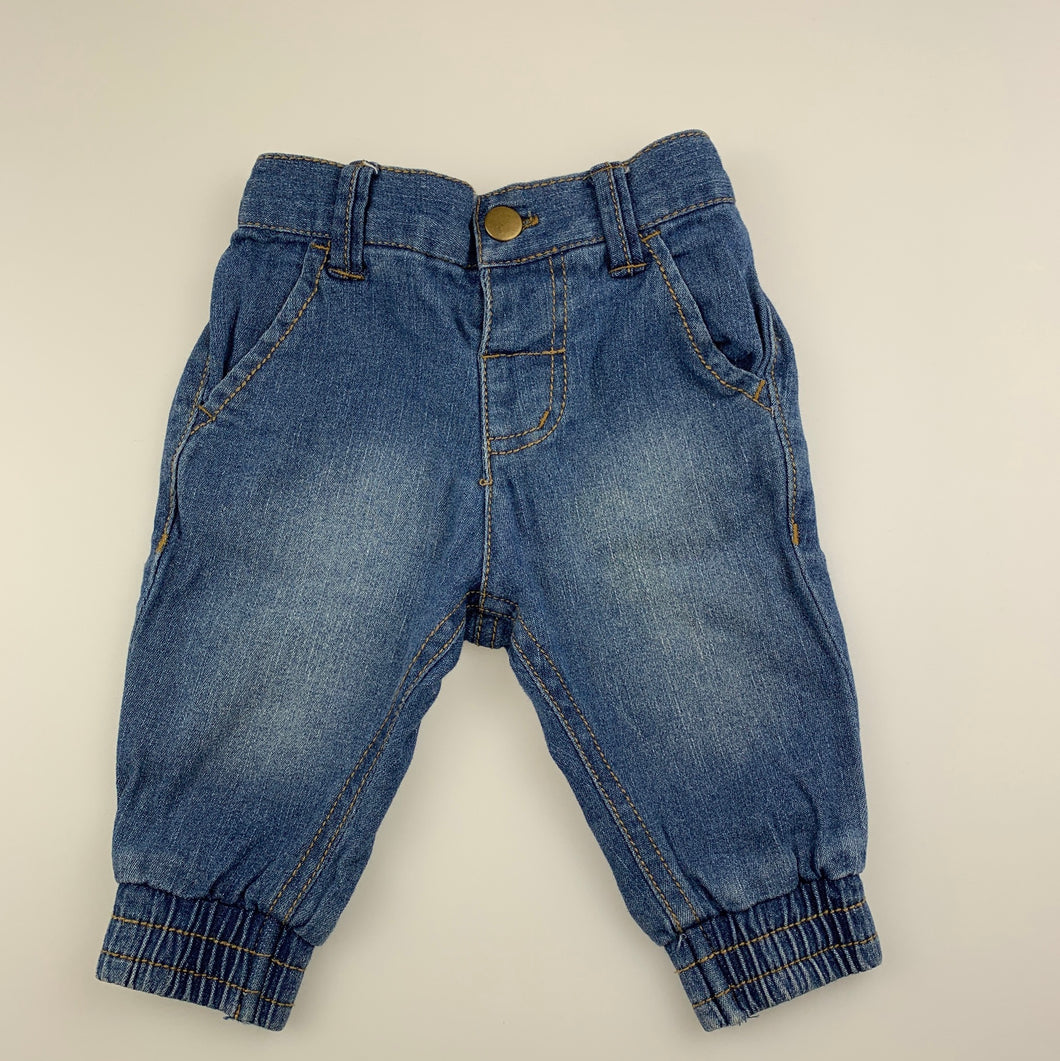 Unisex Target, blue stretch denim pants, elasticated, FUC, size 00