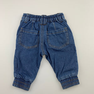 Unisex Target, blue stretch denim pants, elasticated, FUC, size 00