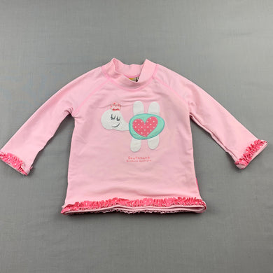 Girls Earth Nymph, pink long sleeve rashie / swim top, turtle, FUC, size 0