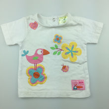 Load image into Gallery viewer, Girls Baby Kids, white cotton t-shirt / top, Bird &amp; Flower, GUC, size 00