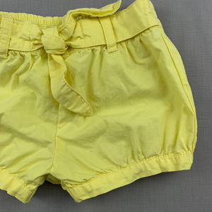 Girls Tiny Little Wonders, yellow cotton shorts, elasticated, FUC, size 00