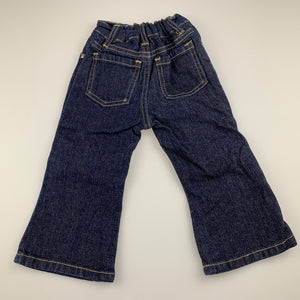 Girls The Children's Place, dark stretch denim bootcut jeans, elasticated, Inside leg: 26cm, GUC, size 1-2