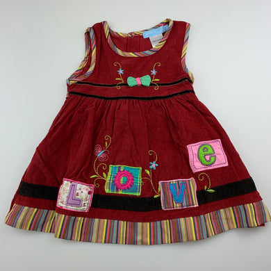Girls Little Tackers, cotton corduroy party dress, embroidered, EUC, size 00