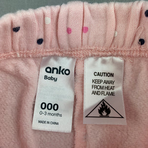 Girls Anko Baby, pink cotton fleece lined pants / bottoms, GUC, size 000