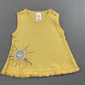 Girls Baby Poney, yellow cotton tank top, sun, GUC, size 0