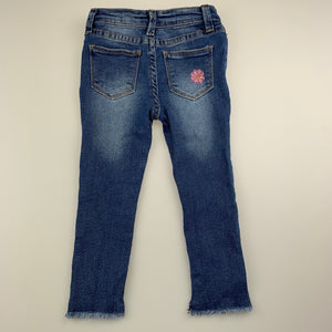 Girls Cotton On, embroidered stretch denim step hem jeans, adjustable, GUC, size 2
