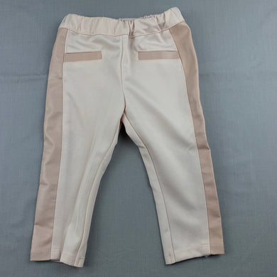 Girls Peter Morrissey, pale pink pants, faux leather panels, elasticated, GUC, size 0