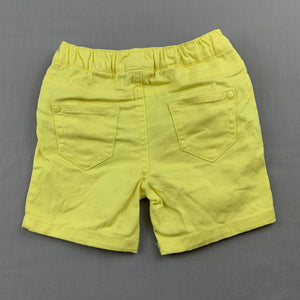 Unisex Thekidstore, yellow stretch cotton shorts, elasticated, EUC, size 0
