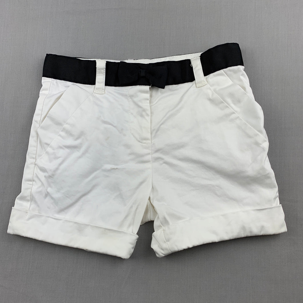 Girls Origami, white stretch cotton shorts, adjustable, marks front right, FUC, size 1
