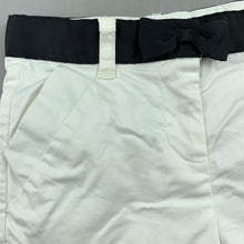 Load image into Gallery viewer, Girls Origami, white stretch cotton shorts, adjustable, marks front right, FUC, size 1