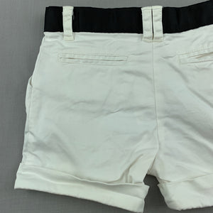 Girls Origami, white stretch cotton shorts, adjustable, marks front right, FUC, size 1