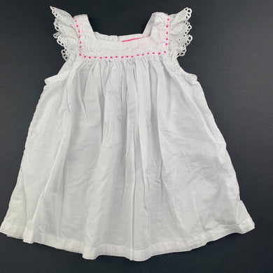 Girls Kidsagogo, white lightweight cotton dress, broderie trim, EUC, size 3 months