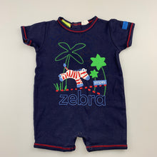 Load image into Gallery viewer, Boys Babykids, navy cotton romper, zebra, GUC, size 000
