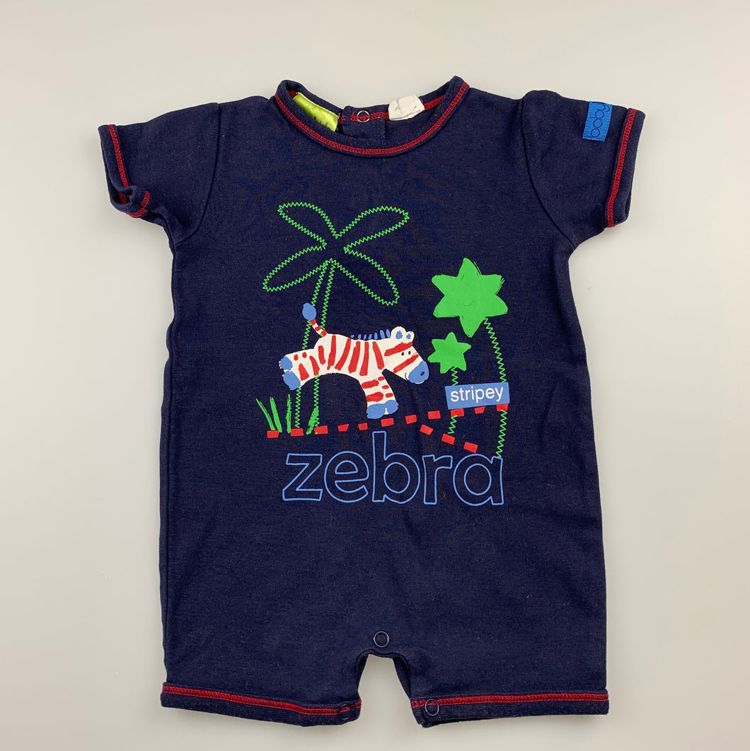 Boys Babykids, navy cotton romper, zebra, GUC, size 000