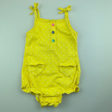 Girls Carter's, yellow soft cotton summer romper, EUC, size 6 months