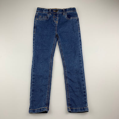 Girls H&T, blue stretch denim jeans, adjustable, Inside leg: 44cm, EUC, size 4