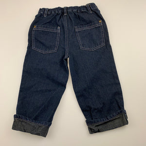 Boys Kids Stuff, dark denim pants, elasticated, Inside leg: 28cm, GUC, size 1