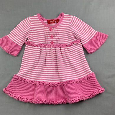 Girls Sprout, pink & white knitted cotton party dress, GUC, size 00
