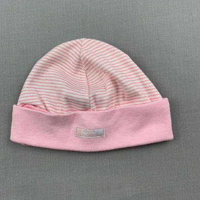 Girls Peter Rabbit, pink stripe cotton beanie / hat, 48-52cm, EUC, size 0