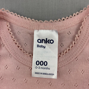 Girls Anko Baby, pink pointelle cotton bodysuit / romper, EUC, size 000