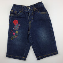 Load image into Gallery viewer, Girls Hundreds + Thousands, embroidered denim jeans, elasticated waist, GUC, size 00