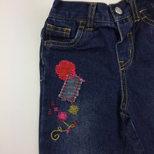 Load image into Gallery viewer, Girls Hundreds + Thousands, embroidered denim jeans, elasticated waist, GUC, size 00
