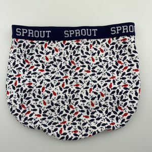 Boys Sprout, stretchy nappy cover / shorts, fish, EUC, size 000