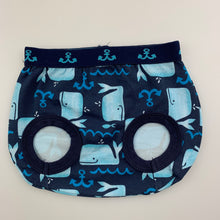 Load image into Gallery viewer, Boys Dymples, stretchy shorts / nappy cover, whales, EUC, size 000