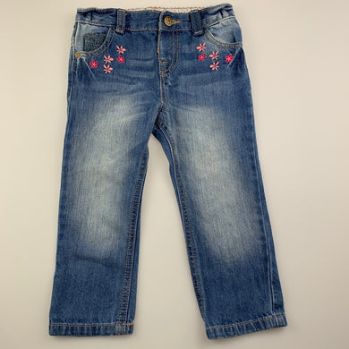 Girls Matalan, embroidered denim jeans, adjustable, lace detail, Inside leg: 30.5cm, GUC, size 1