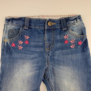 Girls Matalan, embroidered denim jeans, adjustable, lace detail, Inside leg: 30.5cm, GUC, size 1