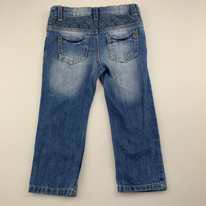Girls Matalan, embroidered denim jeans, adjustable, lace detail, Inside leg: 30.5cm, GUC, size 1