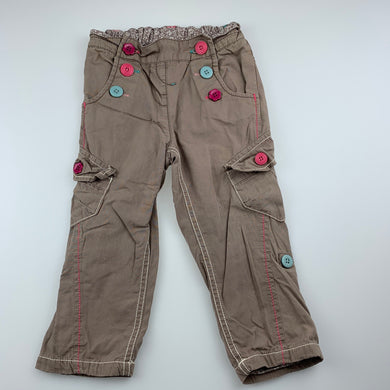 Girls Next, cotton lined cargo pants, elasticated, Inside leg: 32cm, GUC, size 2