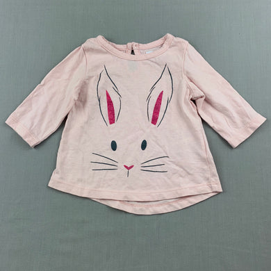 Girls Higgledee, pink cotton long sleeve t-shirt / top, rabbit, EUC, size 00
