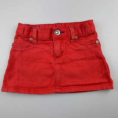 Girls Pumpkin Patch, red stretch denim skirt, adjustable, wash faded, FUC, size 0