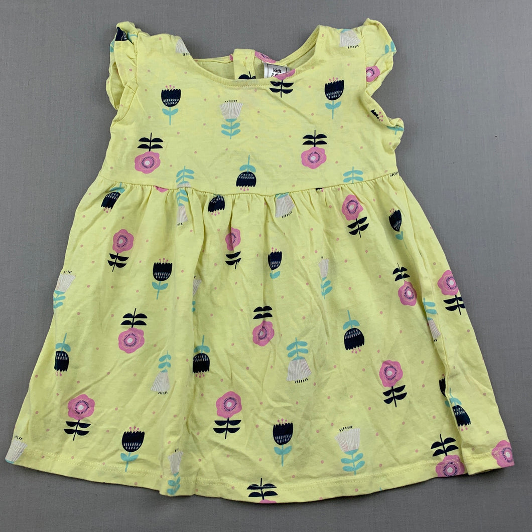 Girls Kids & Co Baby, lemon floral soft cotton casual dress, EUC, size 1