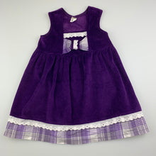 Load image into Gallery viewer, Girls purple, velour party dress, L: 45cm, GUC, size 0