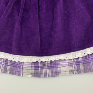 Girls purple, velour party dress, L: 45cm, GUC, size 0