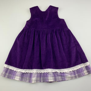 Girls purple, velour party dress, L: 45cm, GUC, size 0