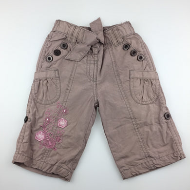 Girls Matalan, lined cotton cargo pants, embroidered, GUC, size 00