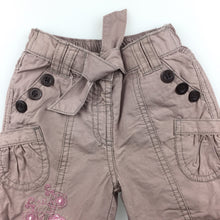 Load image into Gallery viewer, Girls Matalan, lined cotton cargo pants, embroidered, GUC, size 00