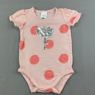 Girls Tiny Little Wonders, pink cotton bodysuit / romper, flower, GUC, size 00