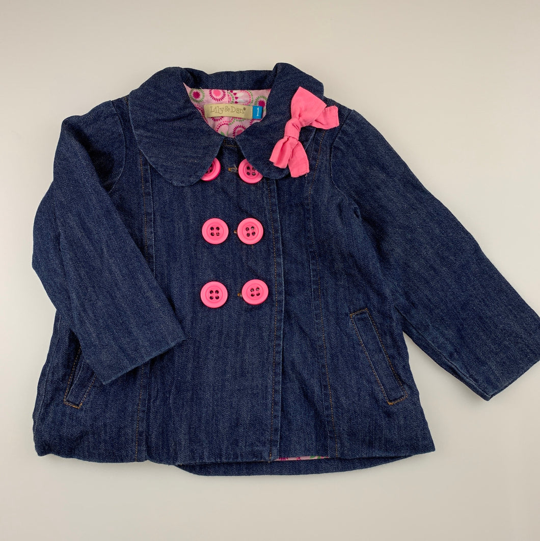 Girls Lily & Dan, cotton lined dark denim jacket / coat, GUC, size 1