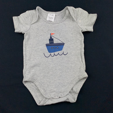 Boys Tiny Little Wonders, grey cotton bodysuit / romper, boat, GUC, size 000