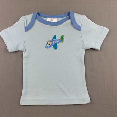 Boys BQT, blue soft cotton t-shirt / top, plane, EUC, size 000-00