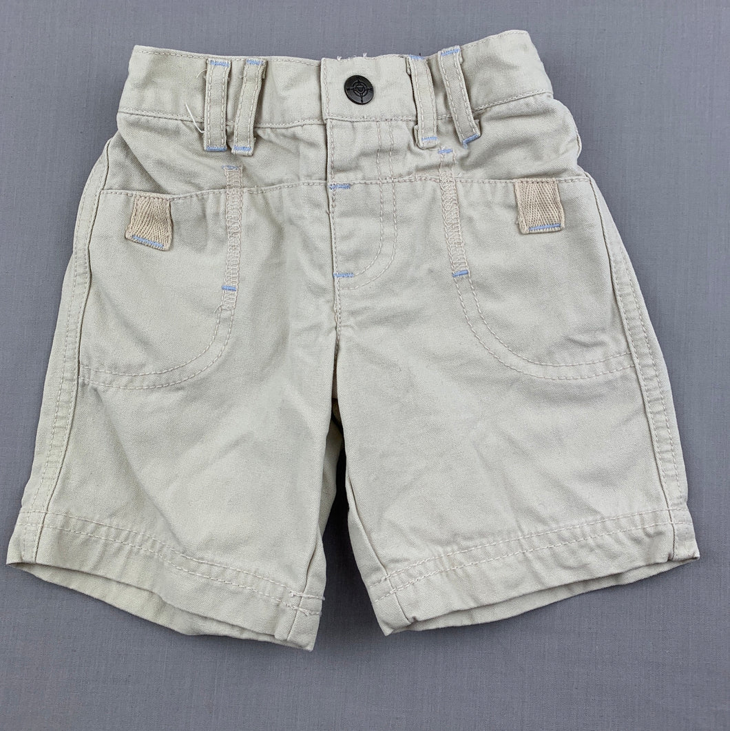 Boys Target, beige cotton shorts, elasticated, EUC, size 00