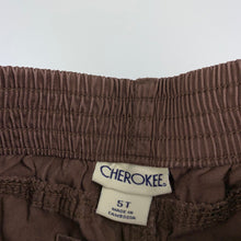 Load image into Gallery viewer, Girls Cherokee, brown cotton lightweight pants, elasticated, Inside leg: 46cm, GUC, size 5