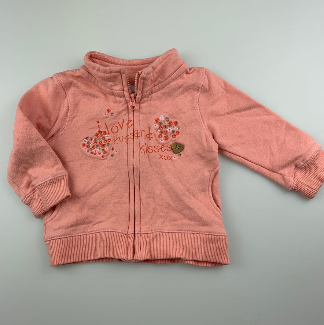 Girls Target, peach zip-up sweater, flowers, GUC, size 000