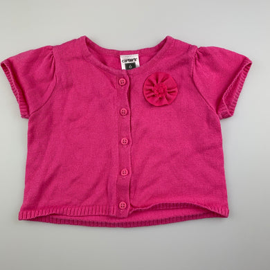 Girls Carter's, pink knit cotton short sleeve cardigan, GUC, size 6 months